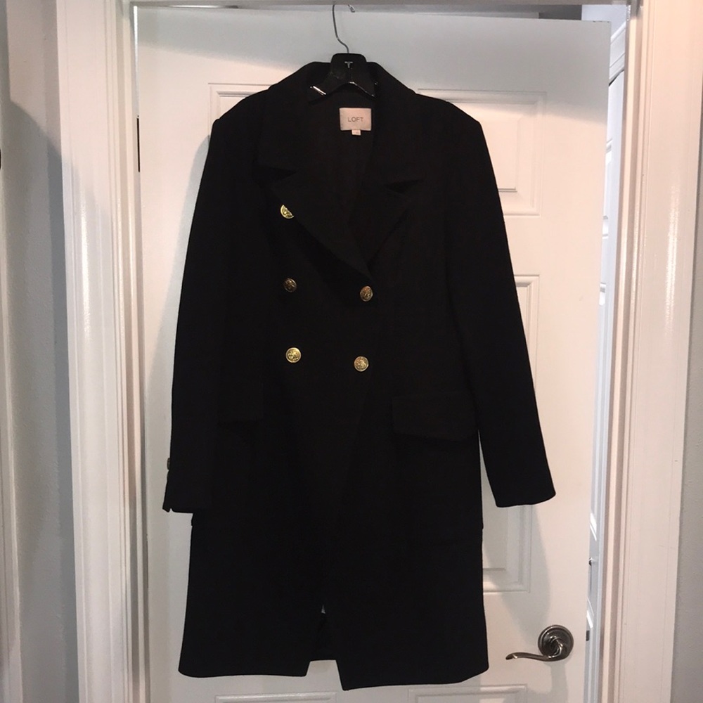 LOFT Black Military Trench Coat, Large
